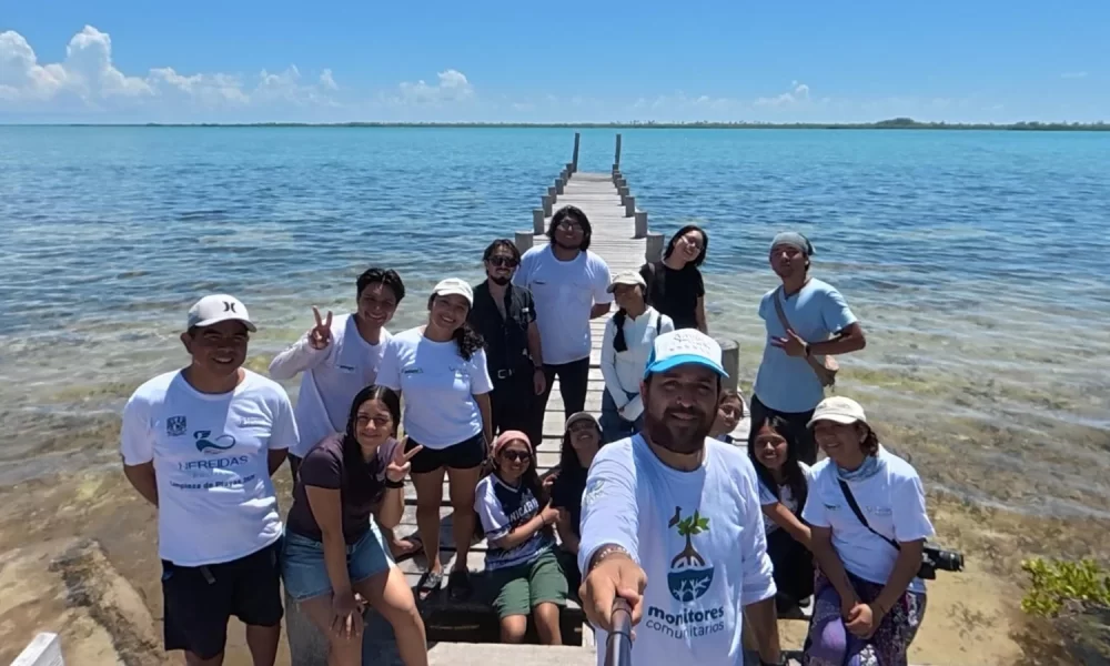 Environmental engineering students from Universidad del Caribe collect field data in the mangrove restoration zone at El Playon in the Sian Ka'an Biosphere Reserve