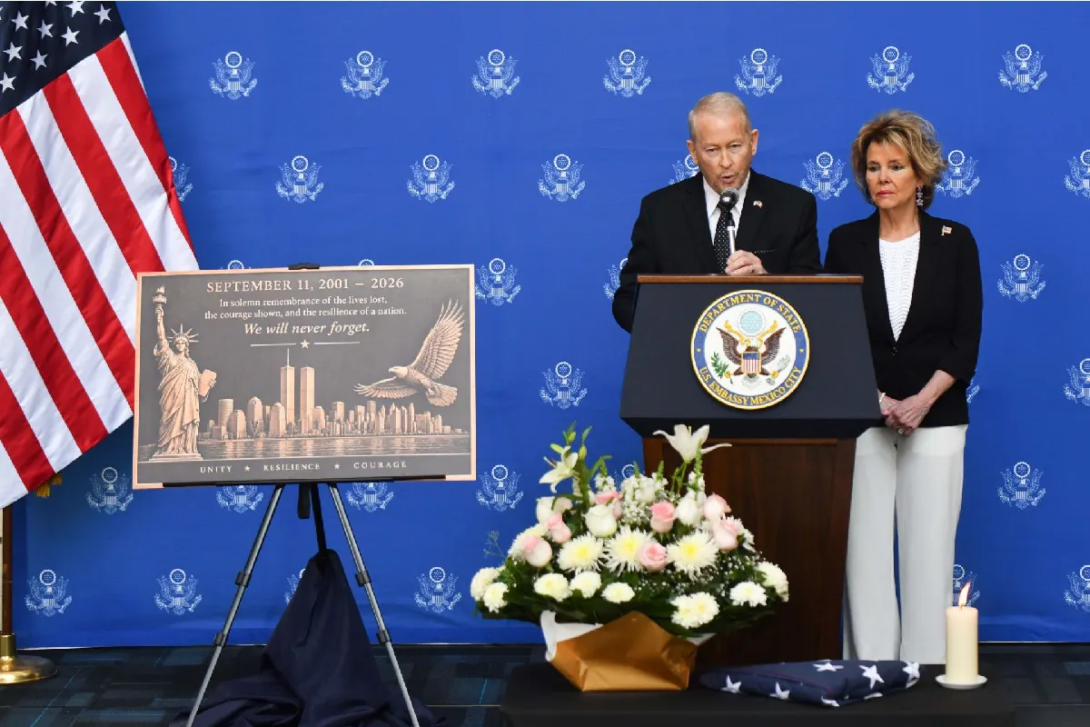 US Ambassador to Mexico Ronald Johnson speaking at a 9/11 commemorative ceremony at the US Embassy in Mexico City