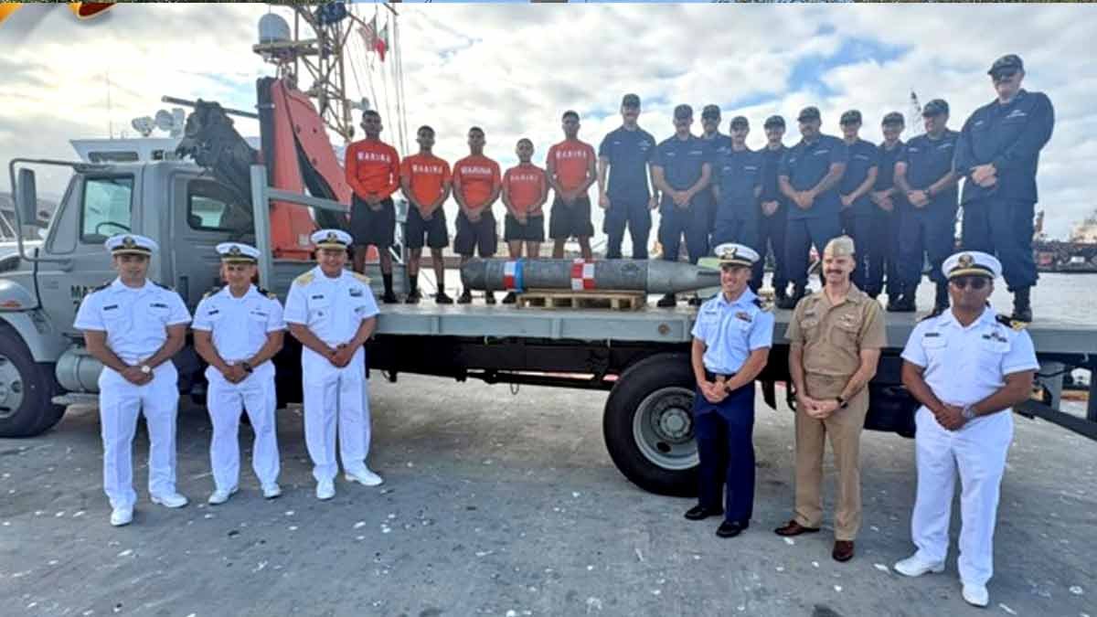 A US Navy MK 54 REXTORP exercise torpedo after it was recovered from waters off Ensenada, Baja California