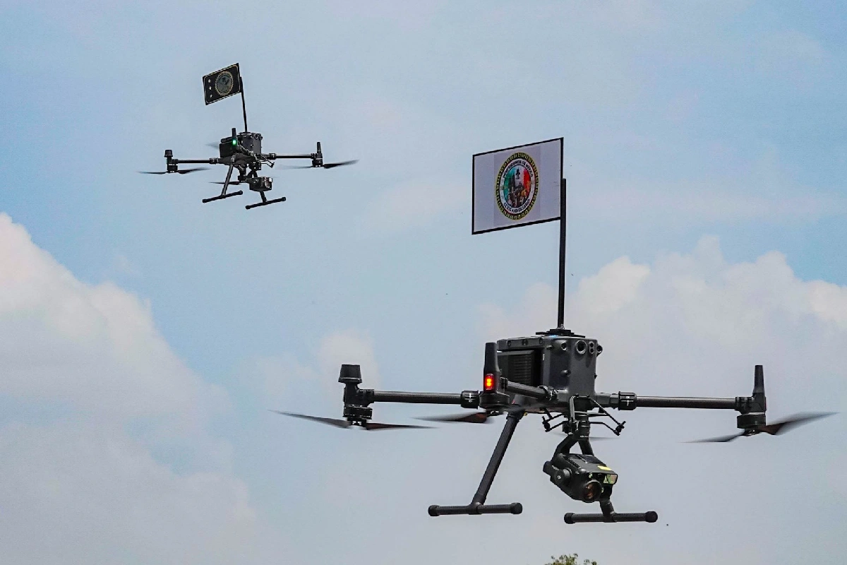 A border security scene illustrating the joint Mexico-US effort against cartel drone operations along the northern frontier