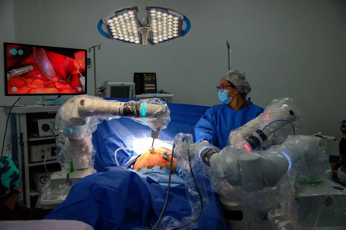 Doctors use the VERSIUS robotic system during a surgical procedure at Cancun General Hospital in Quintana Roo, Mexico.