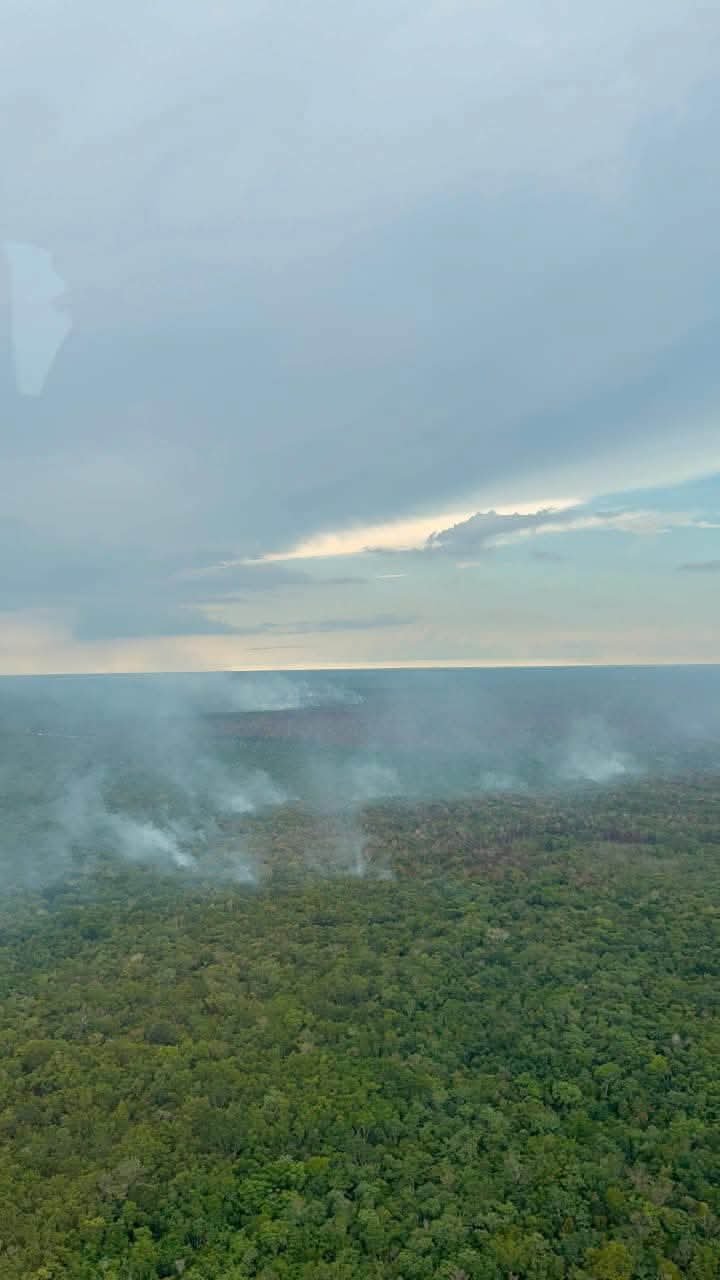 Emergency crews battling a wildfire near Puerto Morelos, Quintana Roo