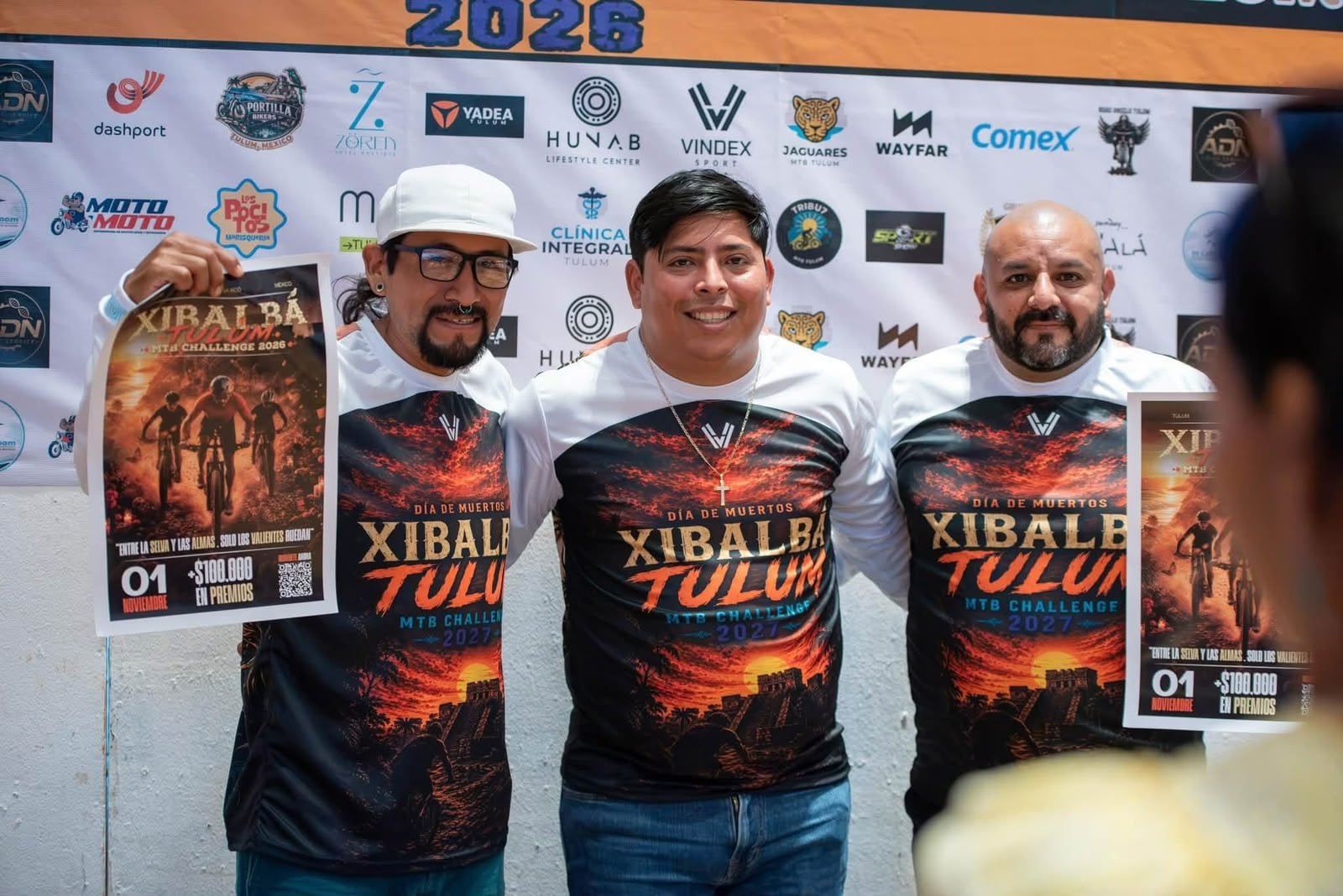 Mountain bikers racing on the course at the Xibalba Tulum MTB 26 competition.