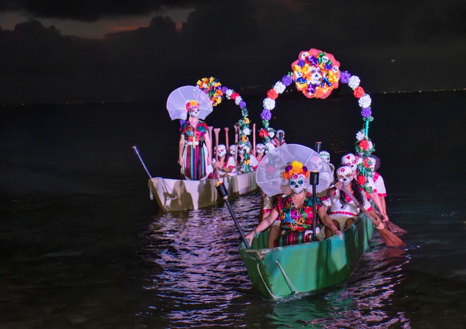Catrinas and festival-goers gathered outside the Museum of the Island in Cozumel during the Day of the Dead celebration