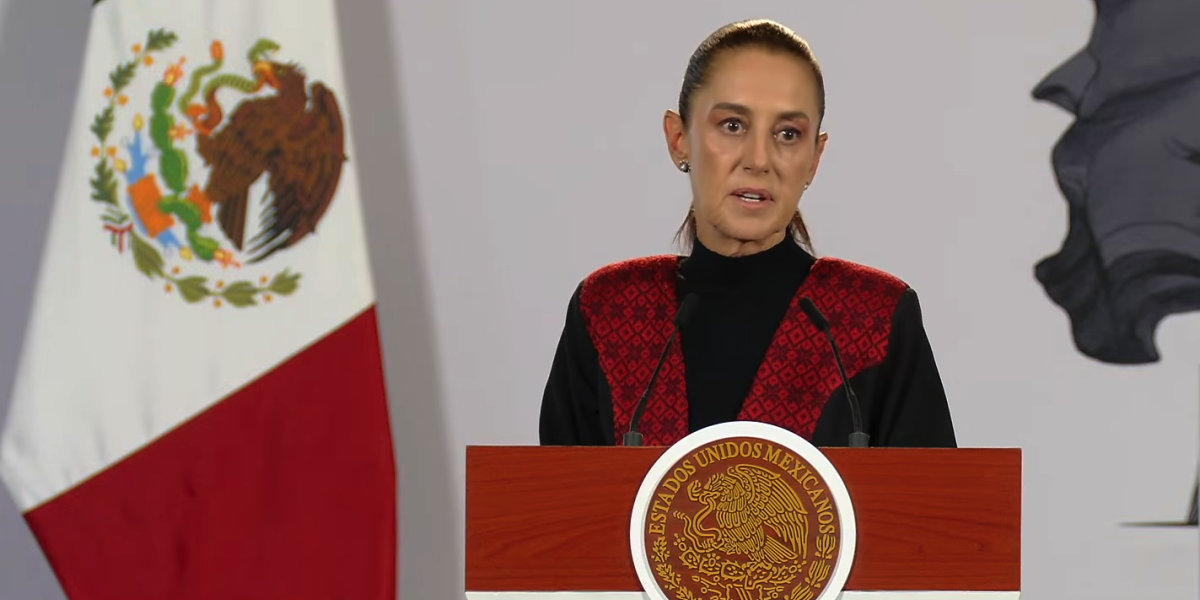 Mexican President Claudia Sheinbaum speaking during her morning press conference at the National Palace in Mexico City