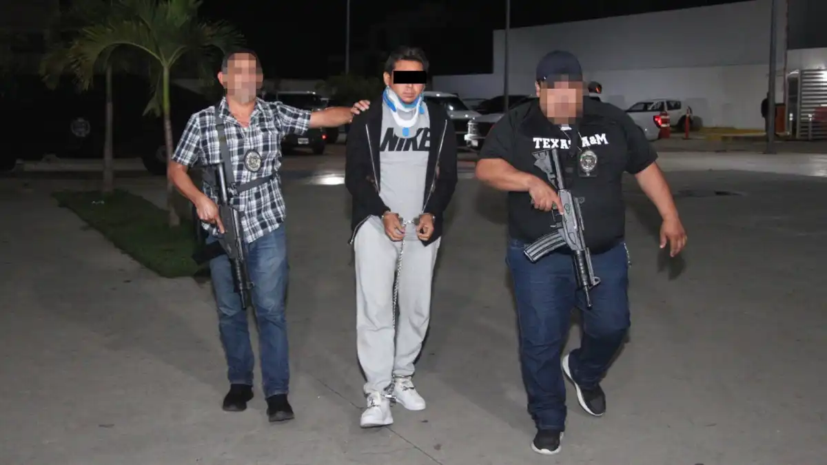 Photo of the detained suspect identified as José Marcelino N, alias El Marce, arrested in Mérida, Yucatán