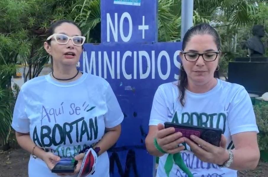 Feminist activists at a press conference in Cancun, Quintana Roo, calling for effective and free access to abortion services