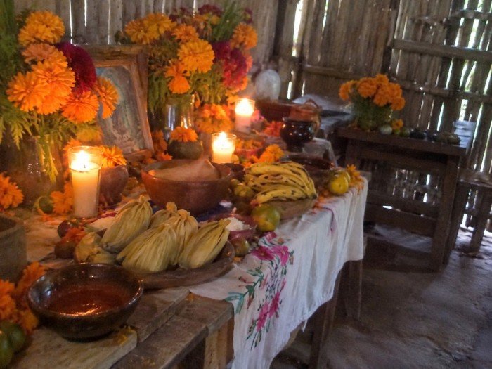 Traditional Hanal Pixán altar prepared in a rural community of José María Morelos, Quintana Roo