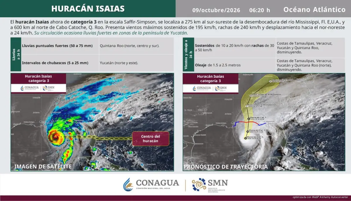 Satellite view of Hurricane Isaias churning over the Gulf of Mexico with heavy cloud bands extending toward the Yucatan Peninsula