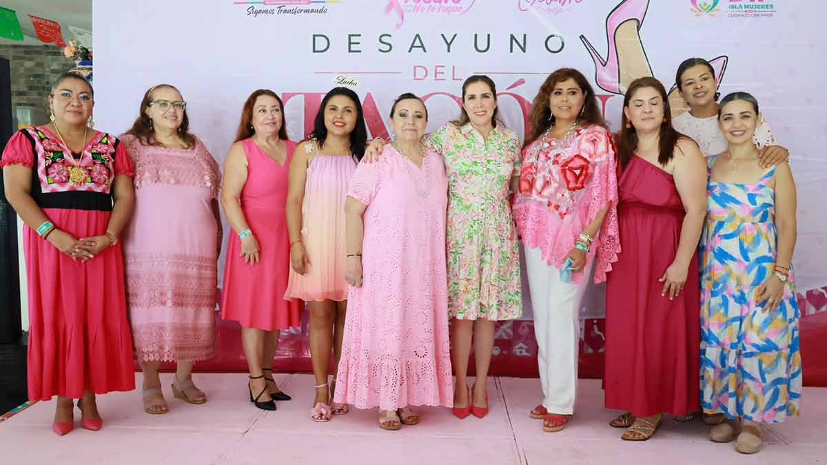 Women gathered at the traditional Pink Heel Breakfast in Isla Mujeres to show solidarity with breast cancer patients