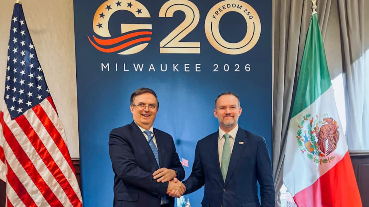 Mexican Economy Secretary Marcelo Ebrard speaking at the G20 trade ministerial meeting in Milwaukee