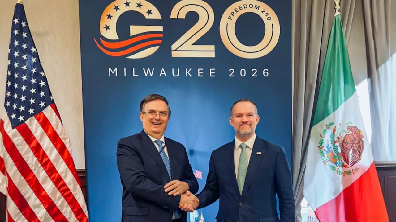 Mexican Economy Secretary Marcelo Ebrard speaking at the G20 trade ministerial meeting in Milwaukee