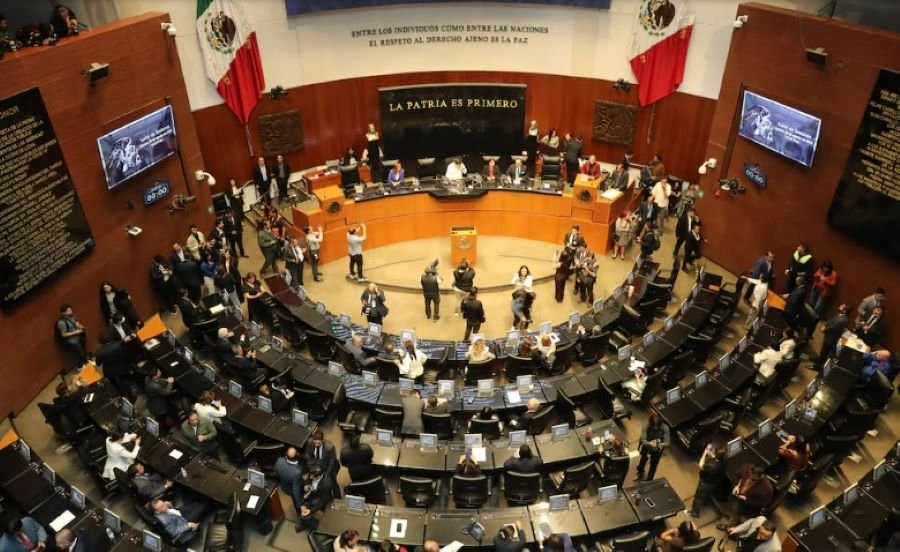 Mexican senators debate the anti-meme reform during a session in the Senate chamber in Mexico City