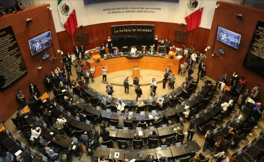 Mexican senators debate the anti-meme reform during a session in the Senate chamber in Mexico City