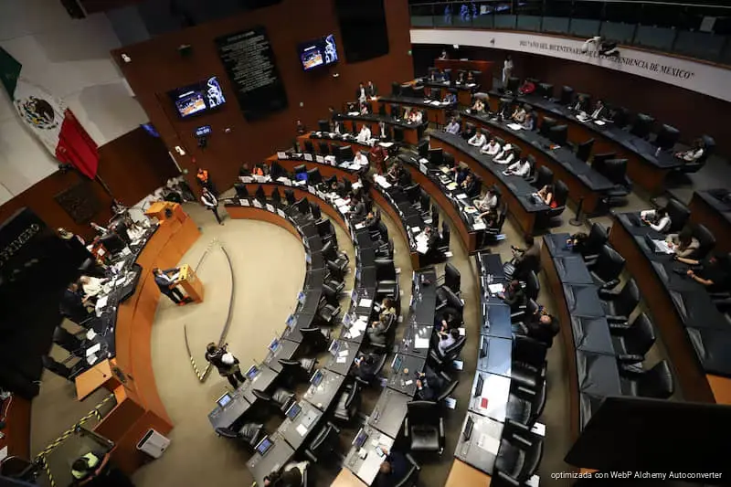 Interior view of the Mexican Senate chamber in Mexico City during a legislative session