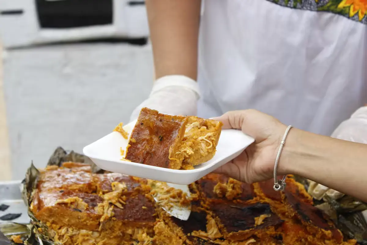 Traditional Yucatecan mucbipollo, or pib, prepared for the Hanal Pixán season in Mérida