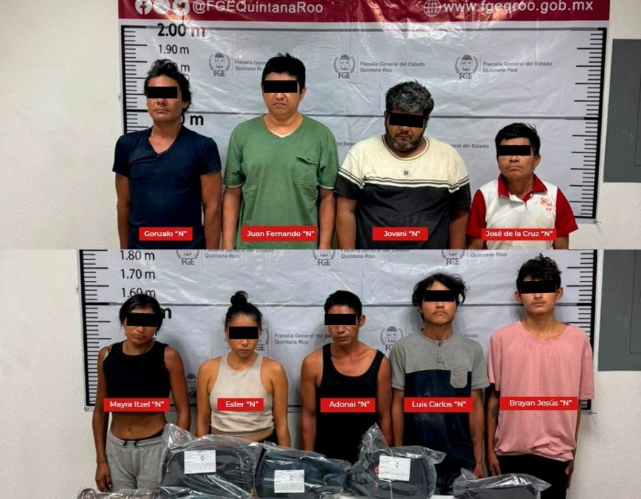 Nine people arrested in two drug raids carried out in the Ejido neighborhood of Playa del Carmen, Quintana Roo