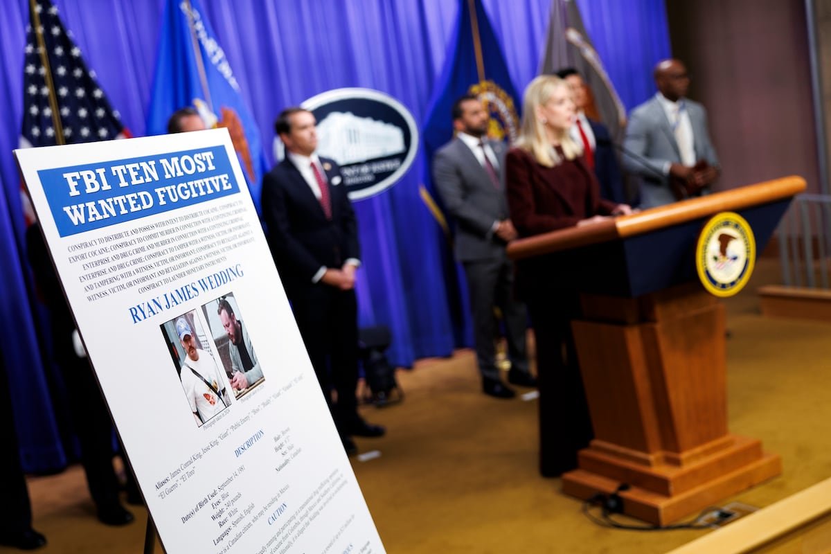 US Attorney General Pam Bondi speaks at a press conference about the Ryan Wedding case in November 2025