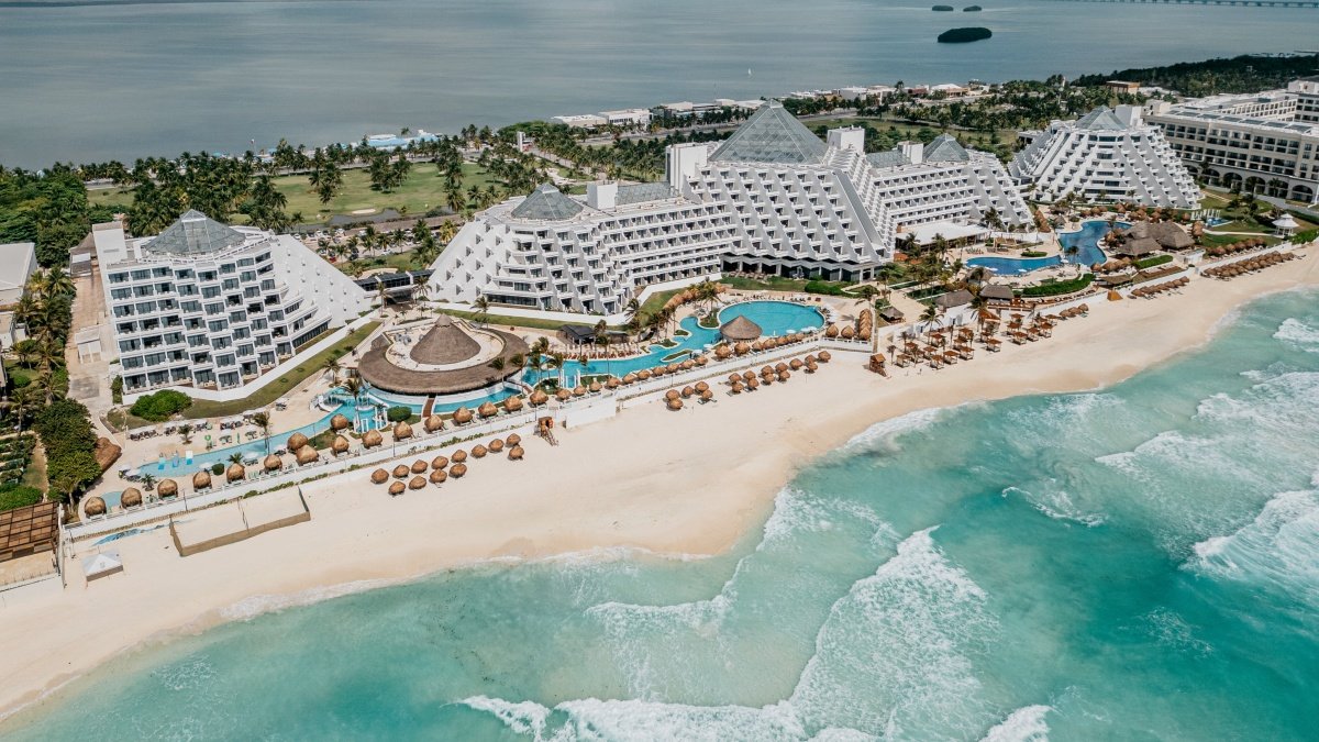 Aerial view of the Paradisus Cancún resort on the Mexican Caribbean coast following its €50 million renovation