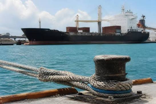 Cargo vessels docked at the Puerto Morelos maritime terminal in Quintana Roo, Mexico