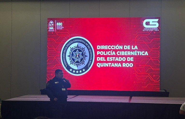 Cyber police officers working at computer terminals in Quintana Roo, Mexico