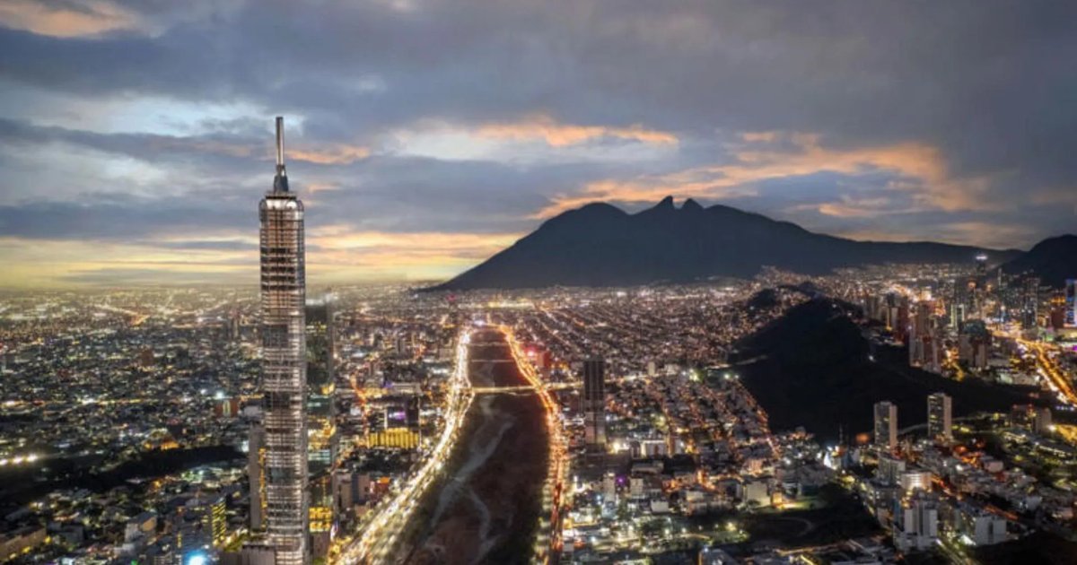 Rendering of the Torre Rise skyscraper rising above the Obispado district of Monterrey, Nuevo Leon