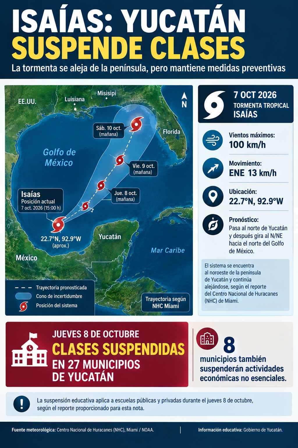 Officials in Yucatán announce school closures and preventive measures as Tropical Storm Isaías moves through the Gulf of Mexico