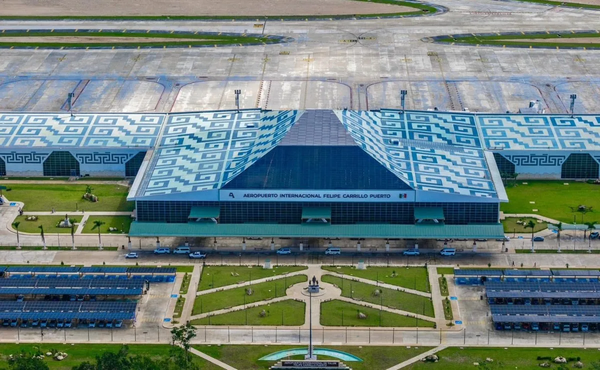 Travelers at the terminal of Felipe Carrillo Puerto International Airport in Tulum, Quintana Roo