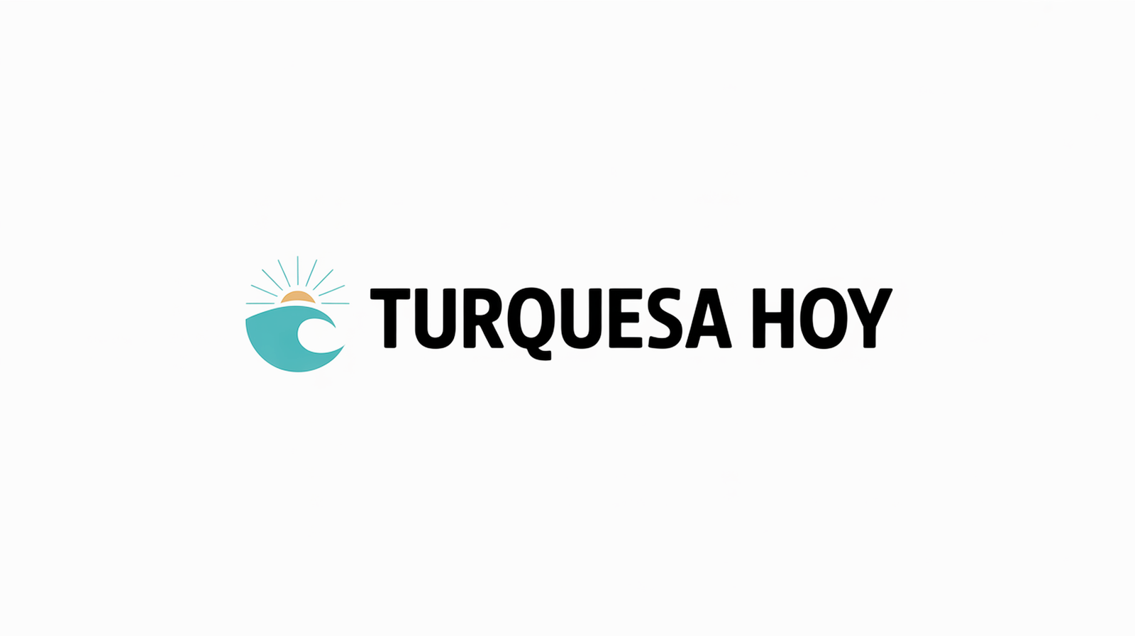 A logo on a white background showing a turquoise wave with a beige sun and rays above it, followed by the words TURQUESA HOY in black capital letters.