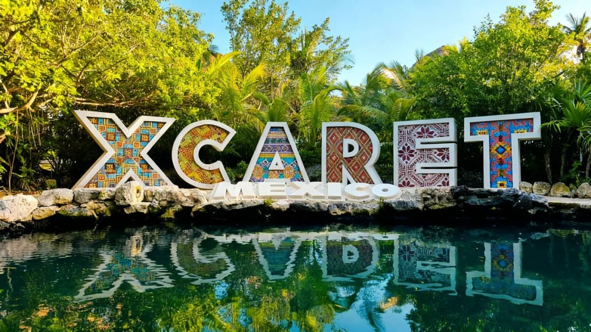 View of the Xcaret eco-tourism park in Playa del Carmen, Quintana Roo, at the center of a Supreme Court dispute over the use of Maya cultural symbols