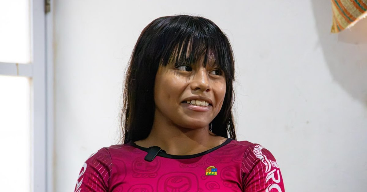 Young speed skater Yessica Jocabed Koh Pastrana of Isla Mujeres, Quintana Roo, wearing her racing gear and skates